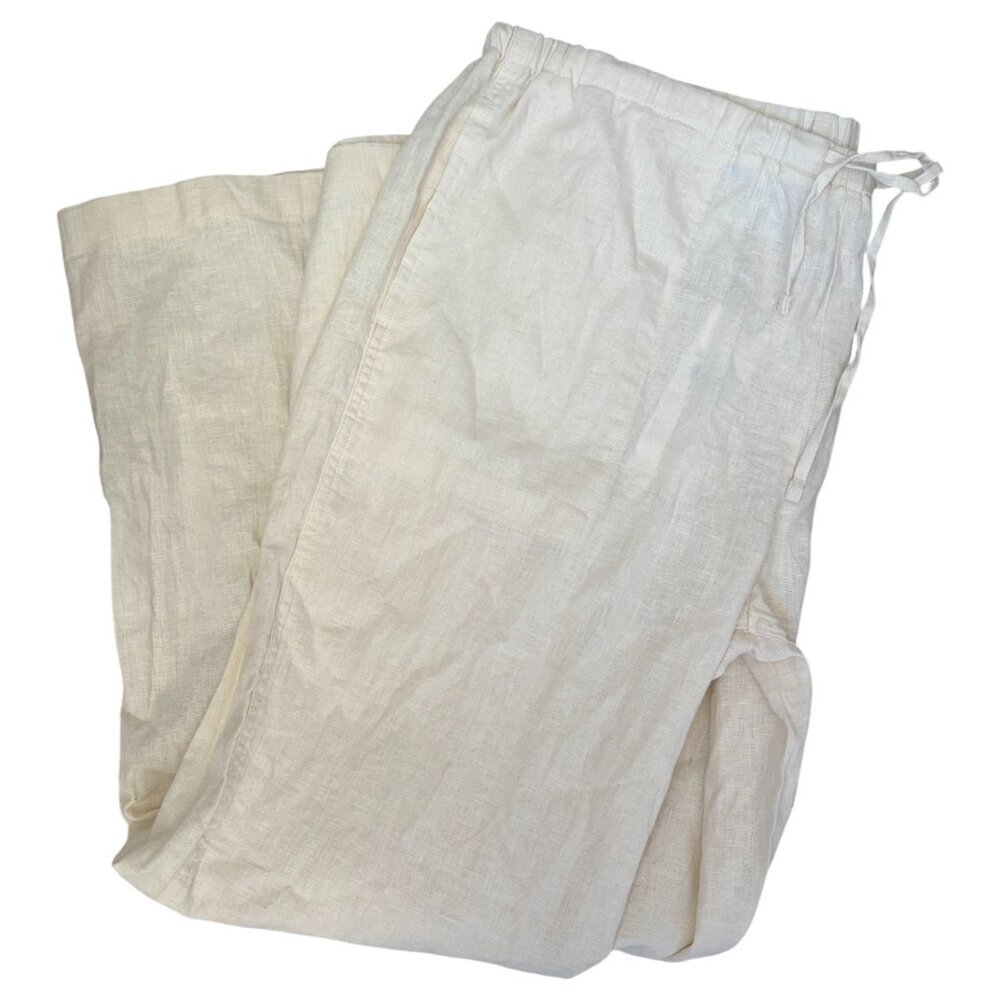 NWT Calvin Klein Creme Linen Wide Leg Pants Draw String Waist size L - Picture 2 of 11
